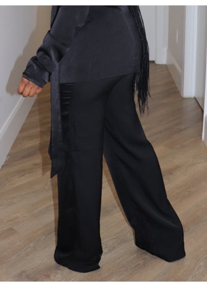 Black satin suit pants set