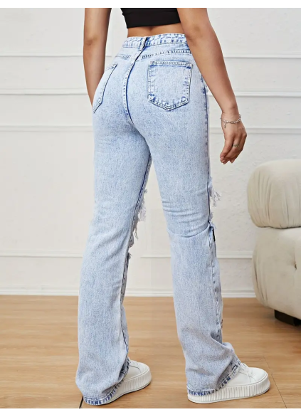 Blue printed denim pants
