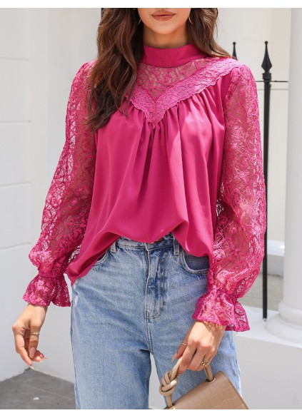 Decorative lace standing collar elegant shirt