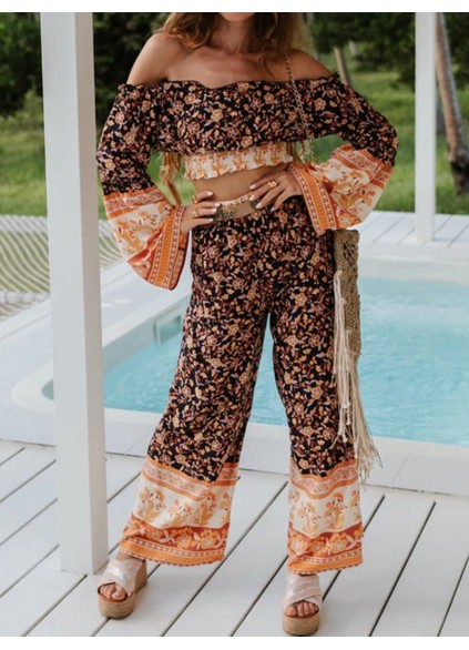 Fashion Plant Printing Two Piece Set