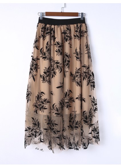FLORAL EMBROIDERY FLARED ELEGANT SKIRTS