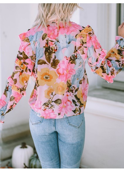 FLORAL PLEATED V NECK SHIFT CASUAL ELEGANT BLOUSE