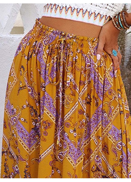 FLORAL PRINT RUFFLED DRAWSTRING MAXI SKIRT