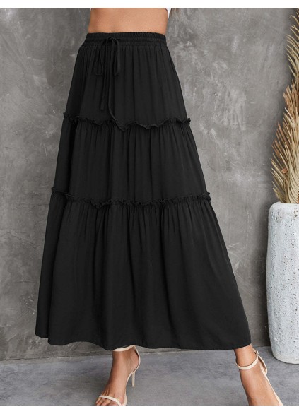 FRILL TIERED DRAWSTRING WAIST MAXI SKIRT