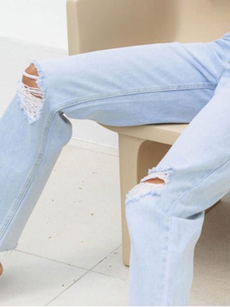 High Waist Wide Leg Open Front Jeans   Vintage Blue Wash