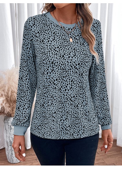 LEOPARD ROUND NECK SHIFT CASUAL BLOUSE TOP