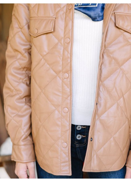 On A Mission Camel Brown Faux Leather Puffer