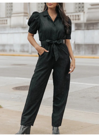 Puffed sleeve lapel romper