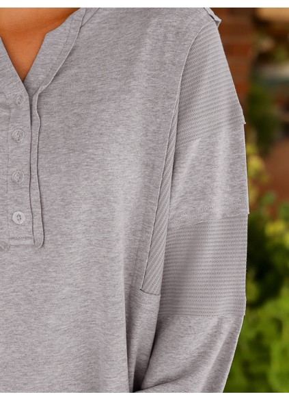 Spliced button V-neck casual top