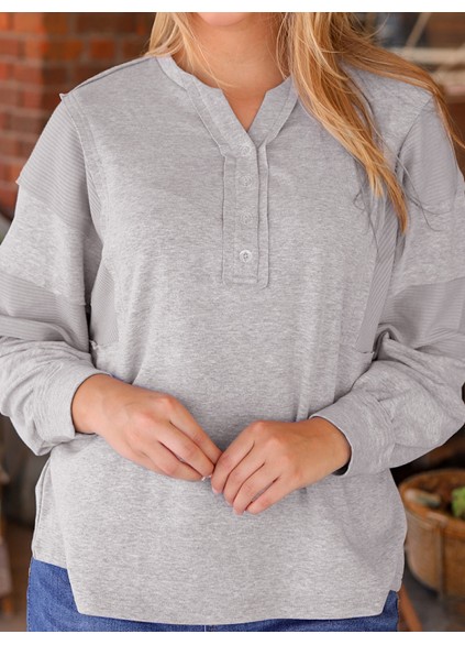 Spliced button V-neck casual top