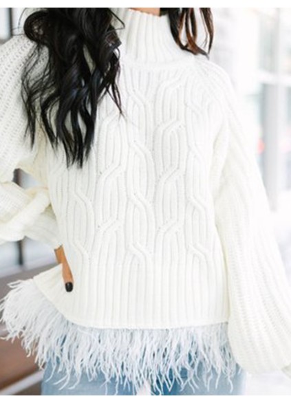 Cream White Feather Trim Sweater