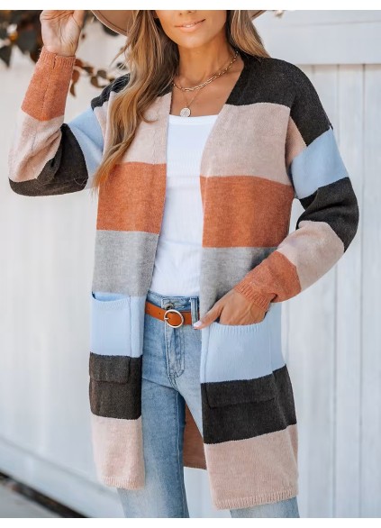 Women's casual striped cardigan
