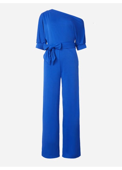 Women's elegant simple oblique shoulder neckline waist slimming romper